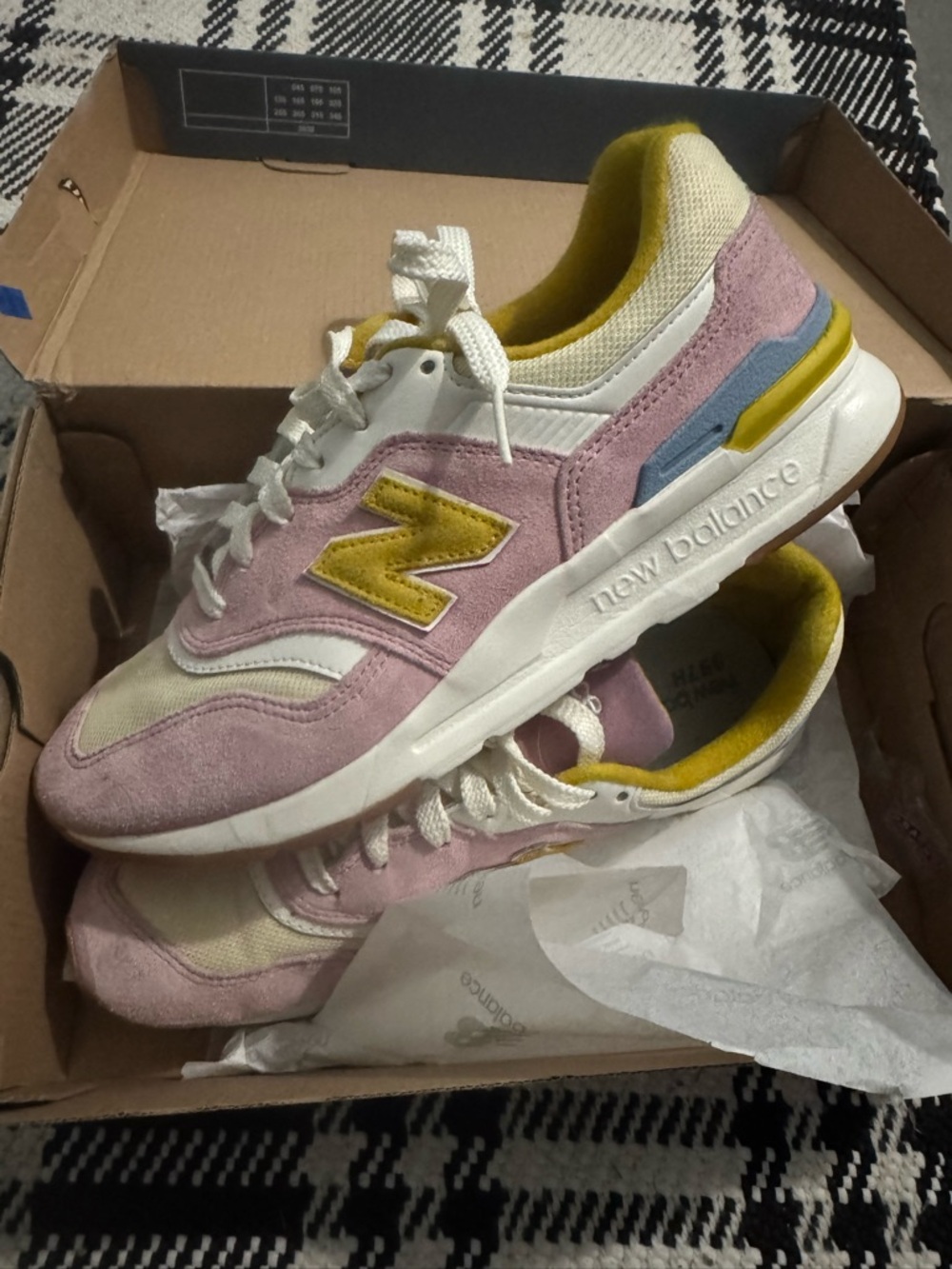 New Balance Women's Pink & Yellow Suede Mesh Sneakers